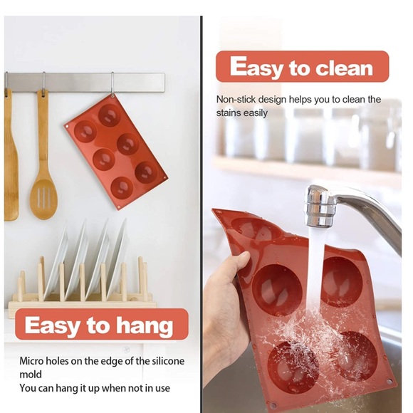 2PCS Large 6 Holes Semi Sphere Silicone Mold for Making Hot Chocolate Bomb - Picture 7 of 8